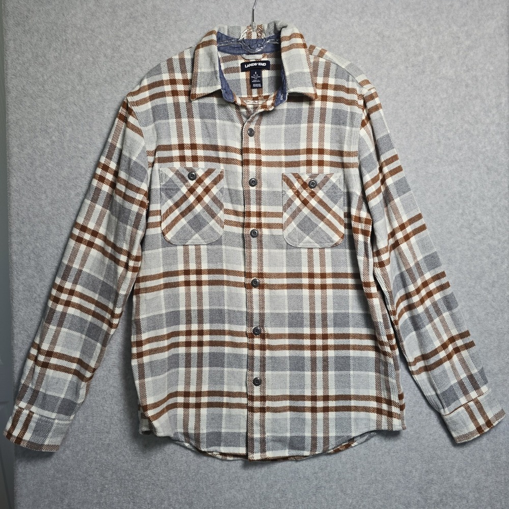 Lands End Mens Flannel Shirt Small 34 36 Traditional Fit Academia Button Up Top